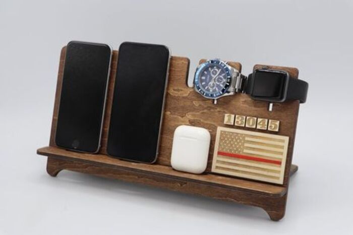 Custom wooden docking station: unique firefighter retirement gifts