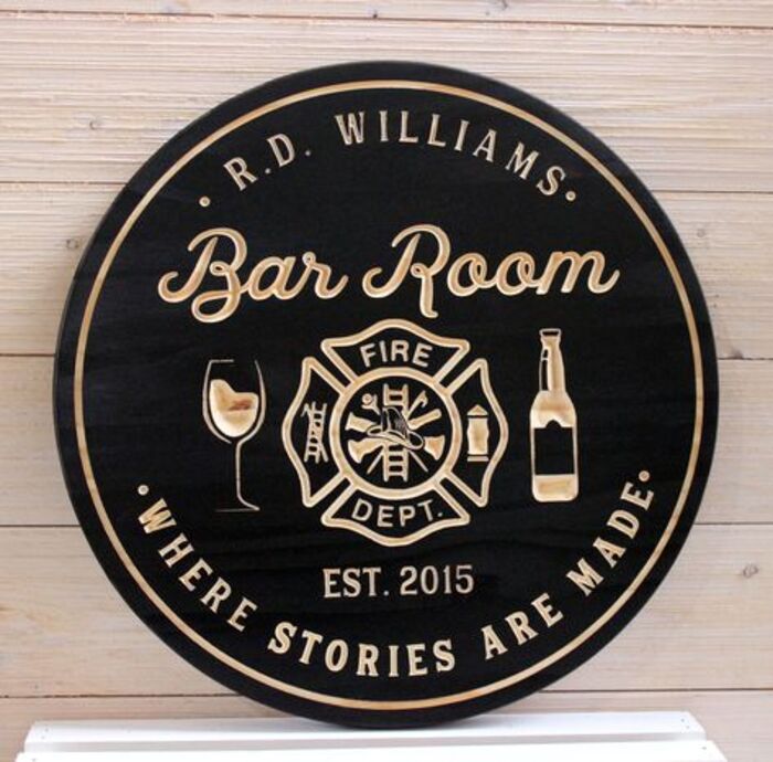 Engraved bar sign: cool present for firefighters retirement