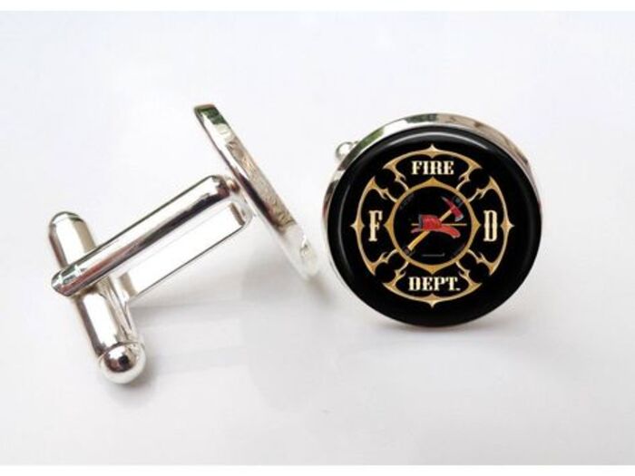 Personalized cufflinks with firefighter shield: cool firefighter retirement gifts