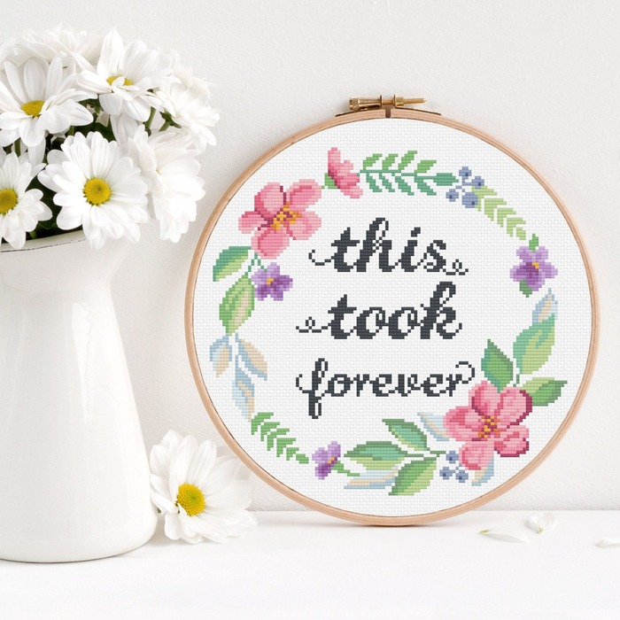 Mothers day gift ideas for aunts - "This Took Forever" DIY Cross Stitch Kit