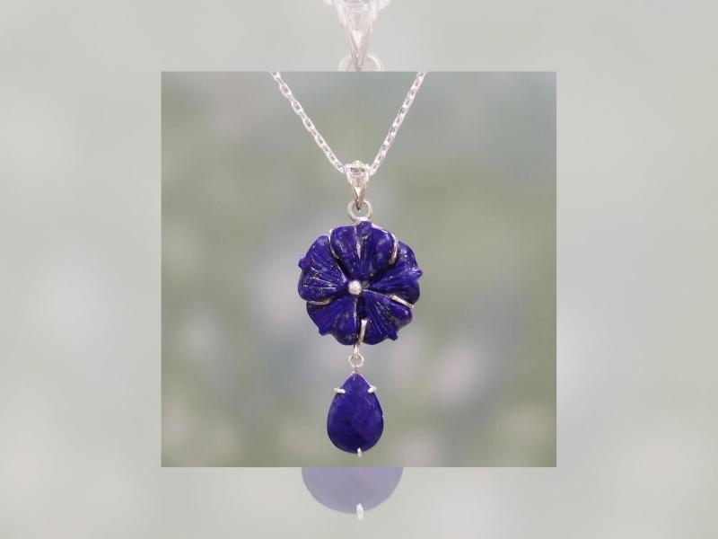 Lapis Lazuli Flower Necklace - 32nd anniversary gift