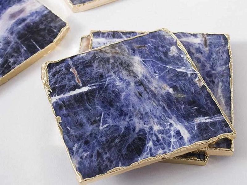 Lapis Lazuli Coasters With Silver Plated Edge