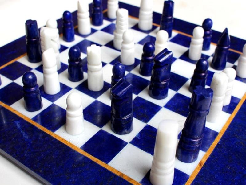 Lapis Lazuli and Marble Chess Set for the 32nd anniversary gift