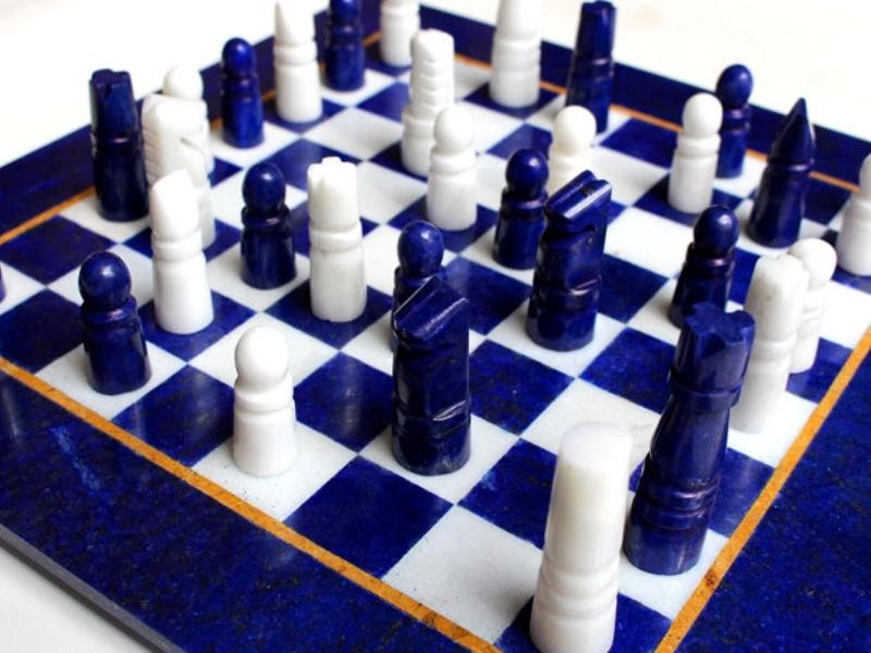 Lapis Lazuli And Marble Chess Set For The 32Nd Anniversary Gift