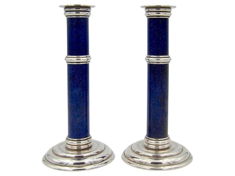 Silver Plated Lapis Lazuli Candle Holders