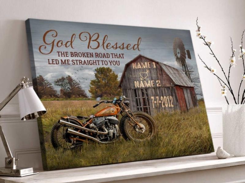 Road Barn And Vintage Motorcycle Wall Art Oh Canvas