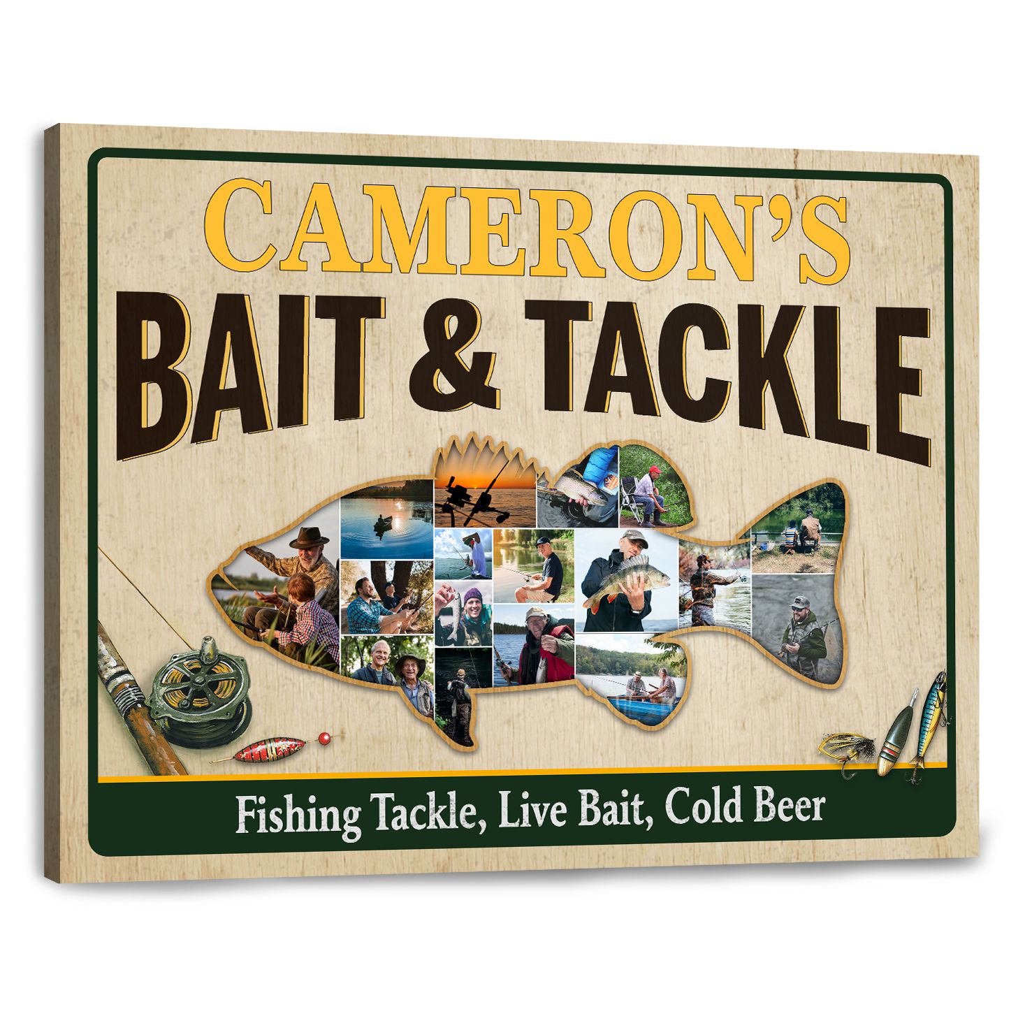 Personalized Fishing Bait Tackle Man Cave Vintage Look 02