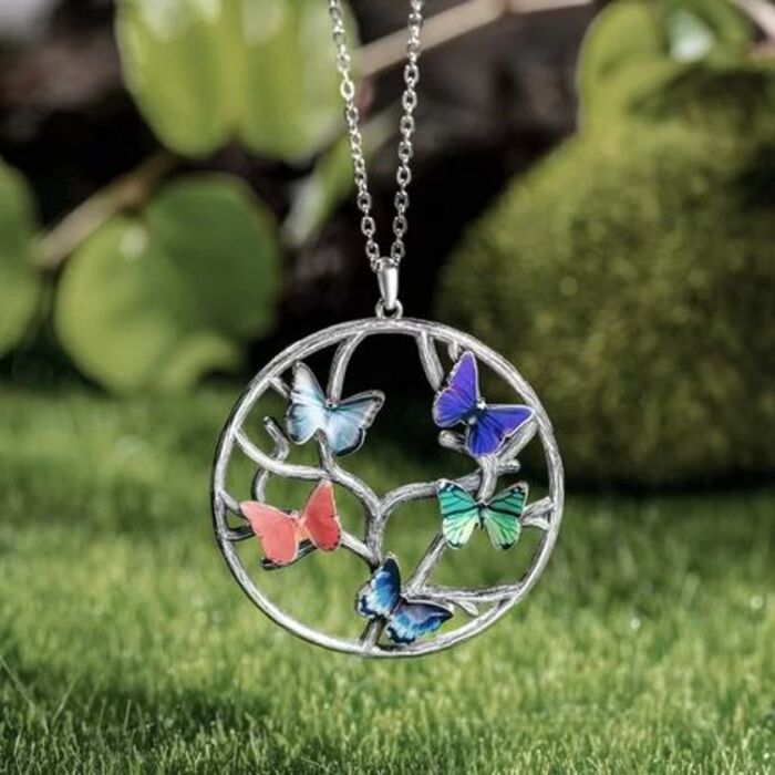 Butterfly Stones And Tree Necklace: Unique Present For Mom Special Day