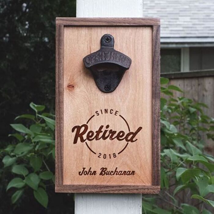 Wall-mounted bottle opener: unique gift for a retiree