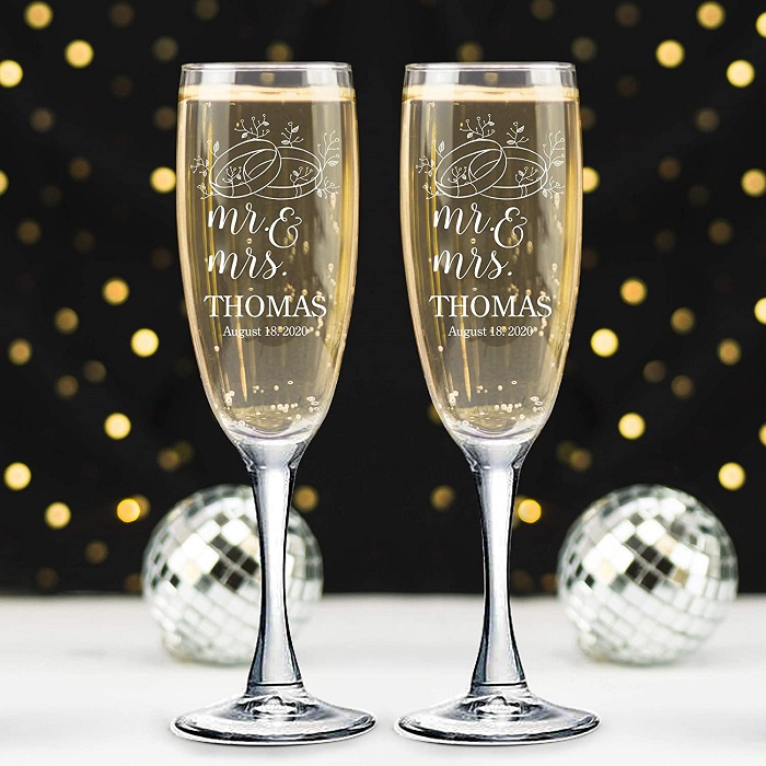 60Th Anniversary Gift - Set Of Personalized Champagne Flutes 