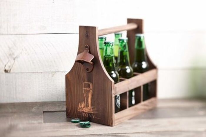 Wooden beer holder: unique personalized present for him