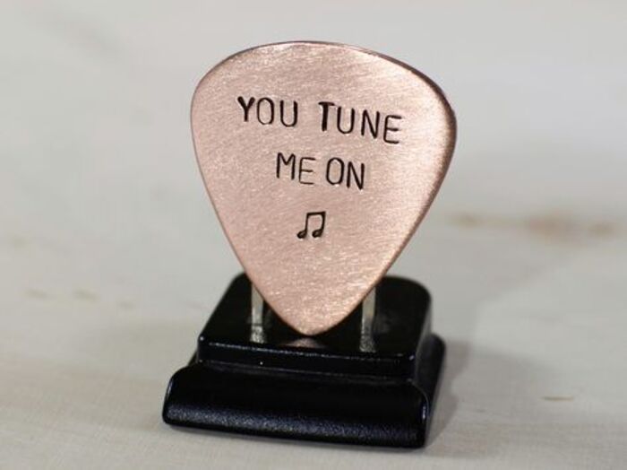 Handmade copper guitar pick: personalized gift for him on anniversary