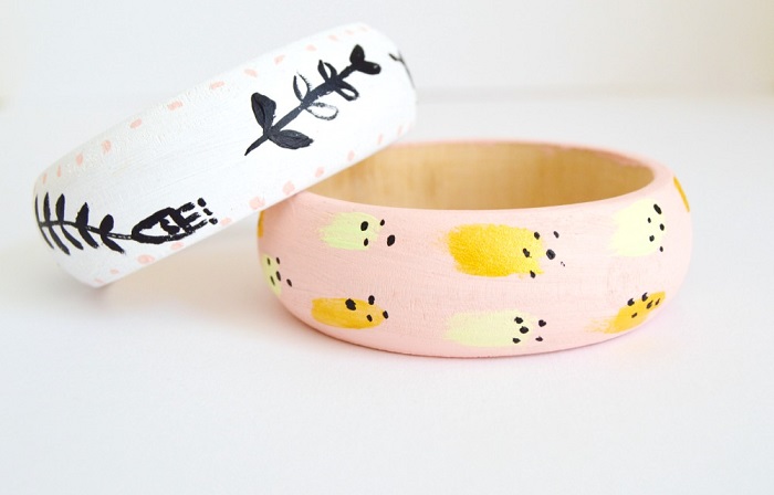 Painted Wooden Bracelets as great Mother's Day craft ideas for adults