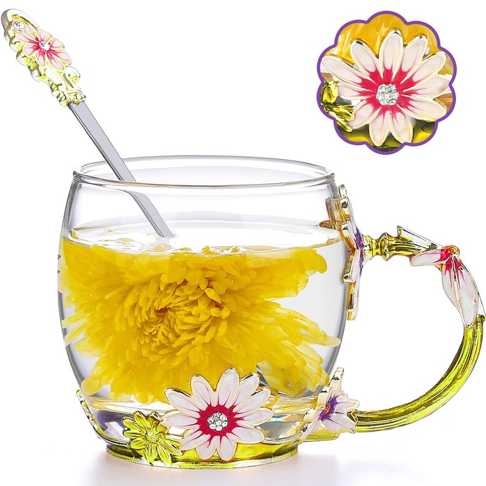 Retirement Gifts For Tea Lover - Flower Glass Tea Mug