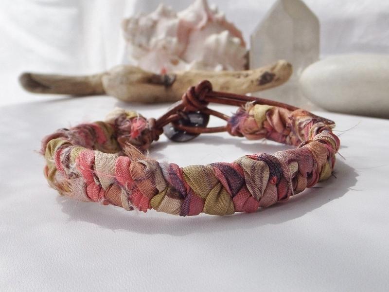 Tropical Silk Ribbon Wrap Bracelet For The 33Rd Anniversary Gift