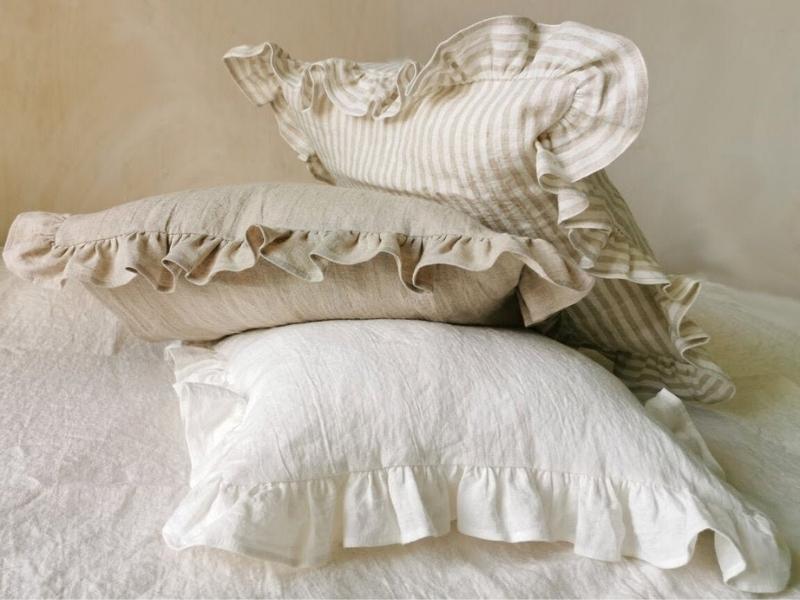 Linen Sham Pillowcase with Ruffles