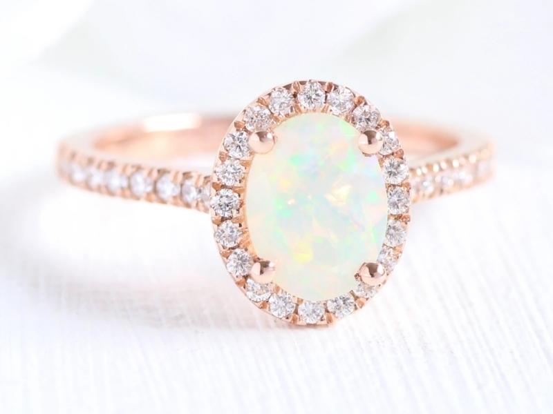 Opal And Diamond Halo Ring For The 34Th Anniversary Gift