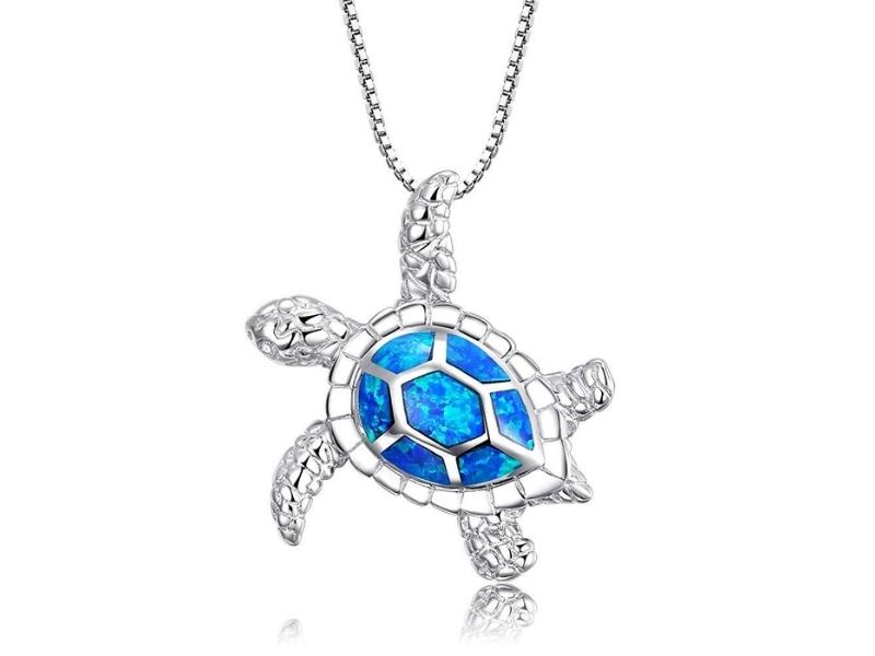 Blue Opal Sea Turtle Pendant For 34Th Anniversary Gifts