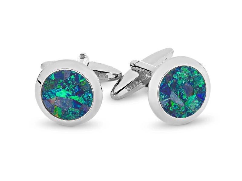 Round Opal Cufflinks For The 34Th Anniversary Gift For Husband