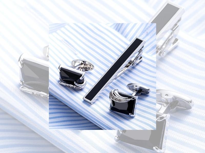 Black Opal Cufflinks &Amp; Tie Clip For 34Th Anniversary Gifts