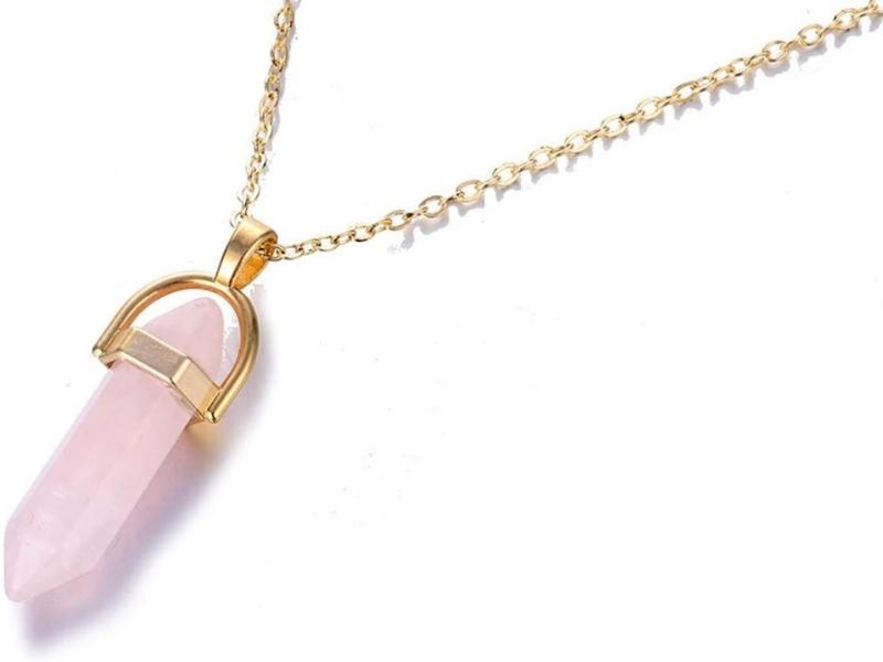 Pink Opal Crystal Pendant Necklace for the anniversary 34 years gift