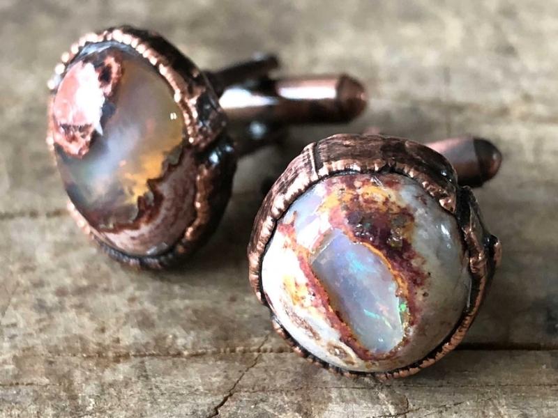 Raw Opal Cufflinks For 34Th Wedding Anniversary Gifts For Him