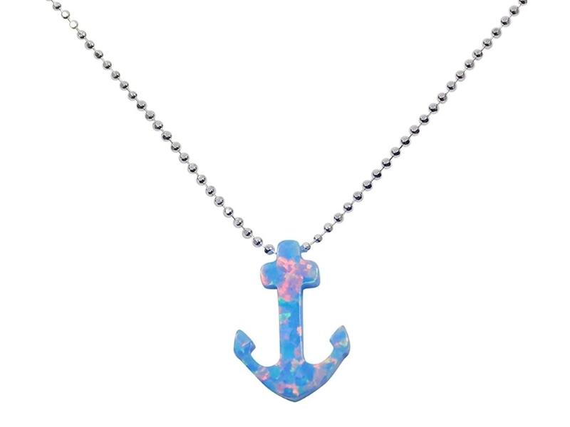 Blue Opal Anchor On A Gold Necklace For The 34Th Anniversary Gift