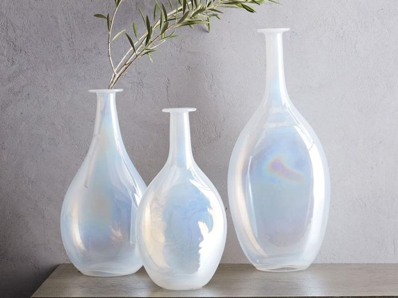 Hand Blown Glass Vase In Metallic Opal For 34Th Anniversary Gifts