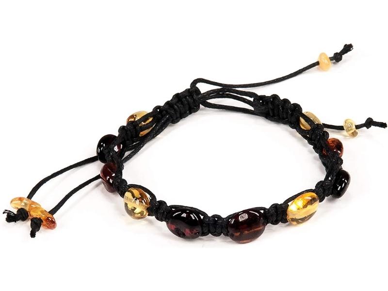 Black Braided Bracelets With Baltic Amber Beads