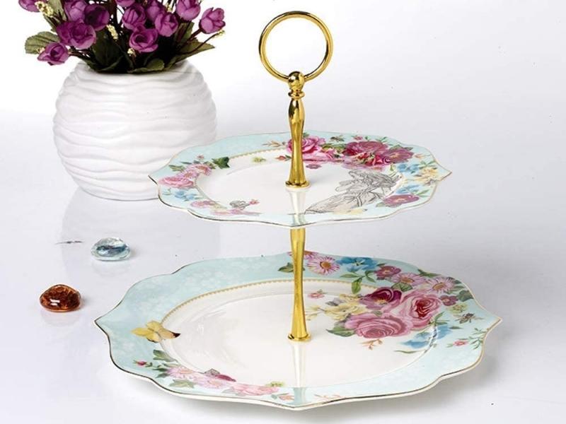 Bone China Blue Strip Cake Stand 