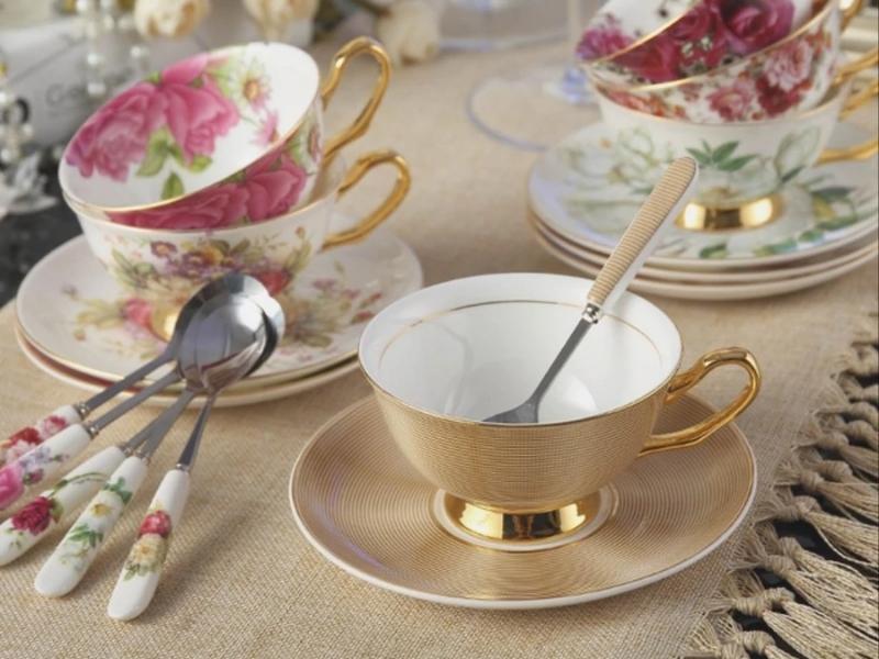 Bone China Teacup Saucer Spoon Set for anniversary 36 years gifts