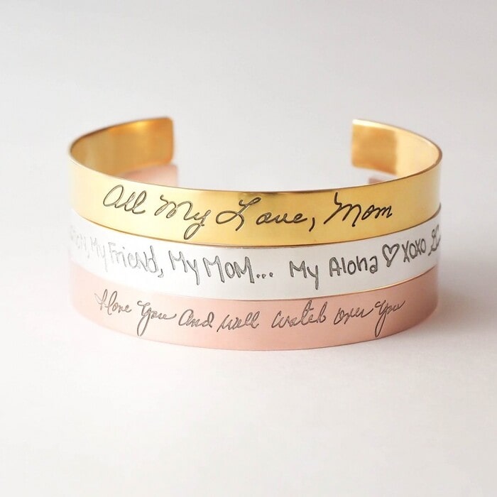 Handwriting Cuff bracelet: heartfelt mom birthday gift