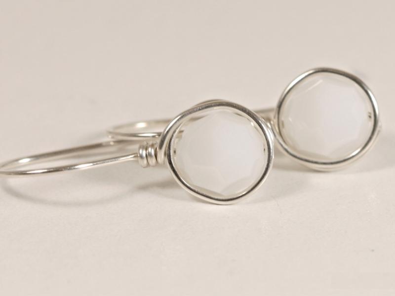 Sterling Silver White Alabaster Crystal Earrings