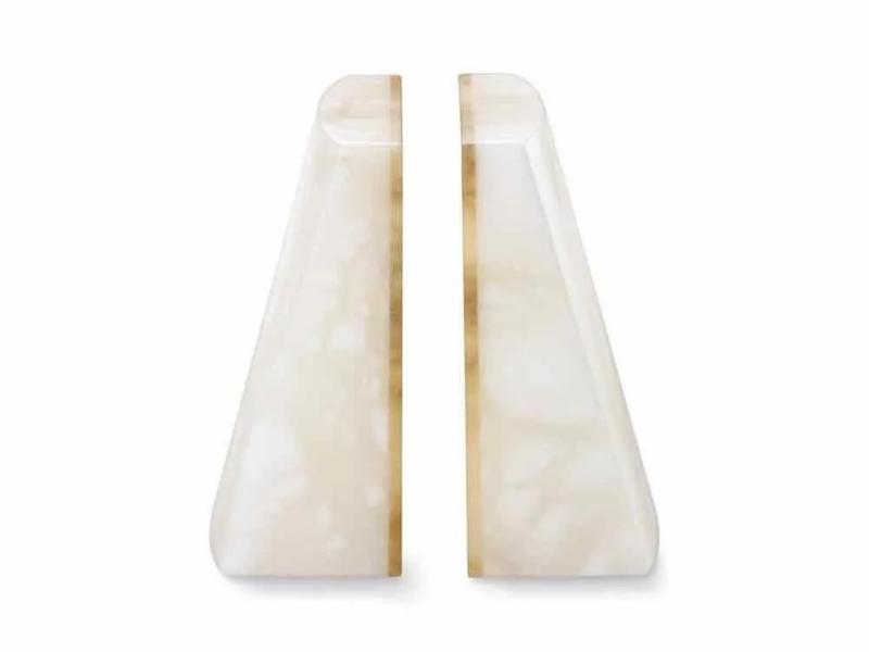 White Alabaster Slanted Bookends For The 37Th Anniversary Gift