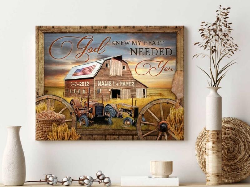 Tractor and Vintage US Barn Farmhouse Wall Art Decor Oh Canvas