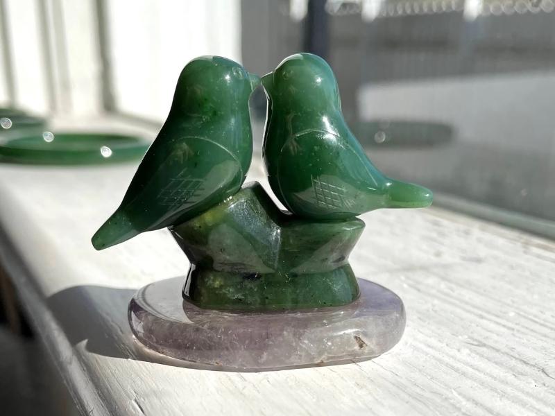 Jade Love Birds Sculpture For The 27Th Anniversary Gift