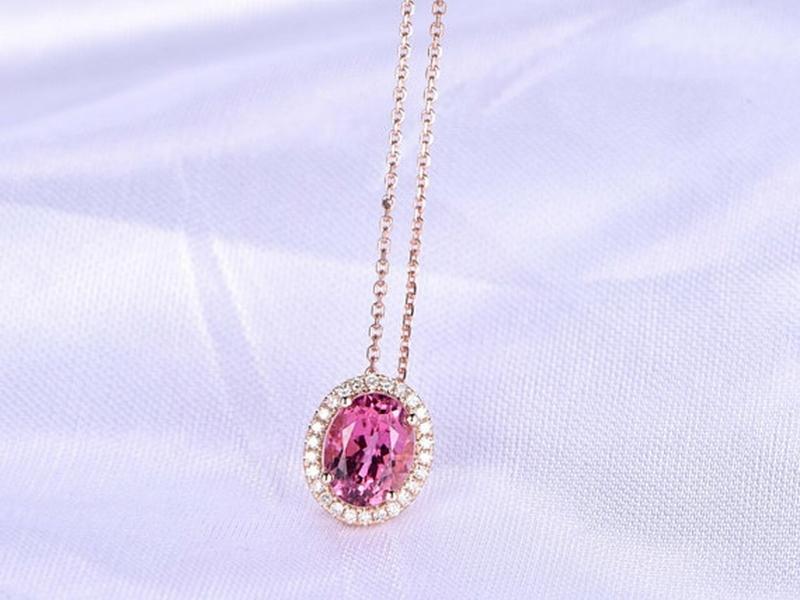 Oval-Cut Tourmaline Necklace For The 38Th Anniversary Gift For Wife