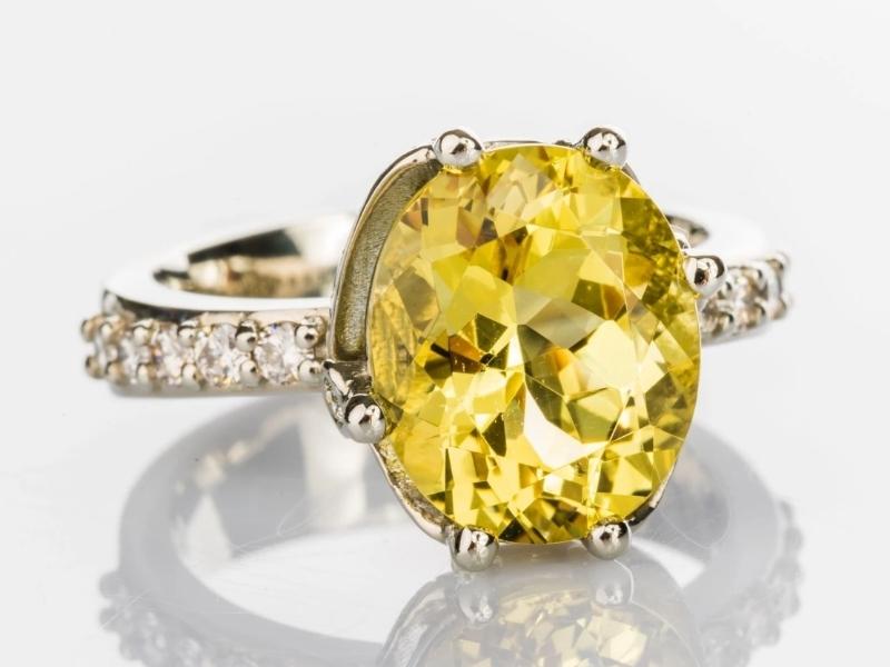 Yellow Beryl Diamonds Ring for the 38th anniversary present