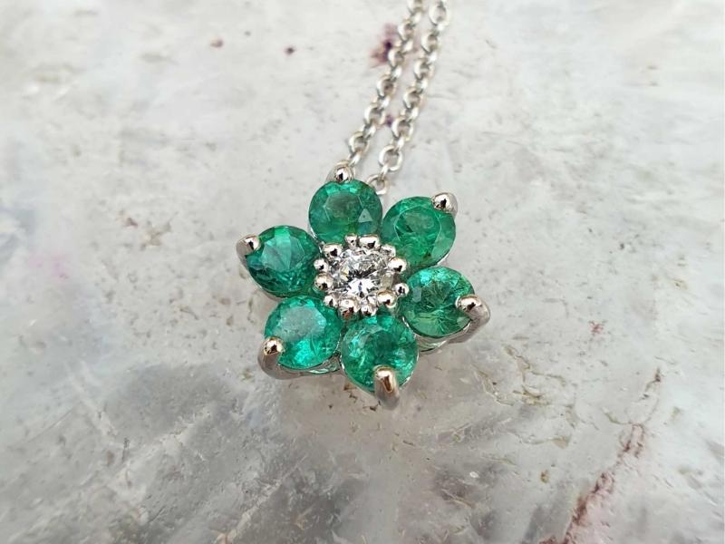 Emerald And Diamond Floral Pendant For 38Th Anniversary Gift Ideas