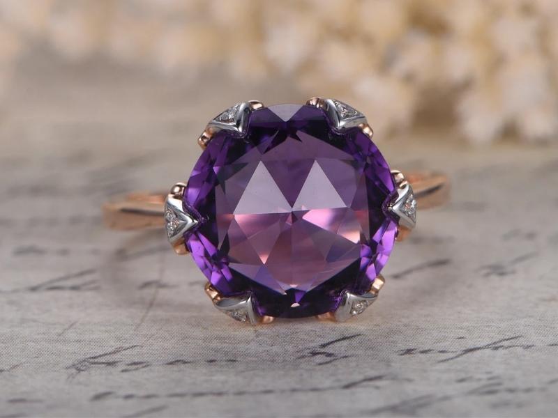 Amethyst 14K Rose Gold Statement Ring For The 38Th Anniversary Present