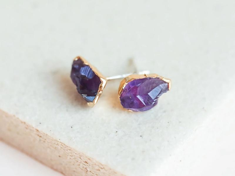 Mini Amethyst 14K Gold Earrings for 38th anniversary gift ideas