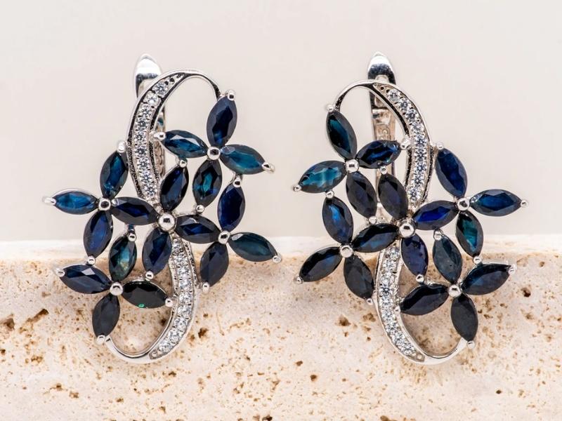 Blue Sapphire Earrings Sterling Silver for the 38th anniversary gift