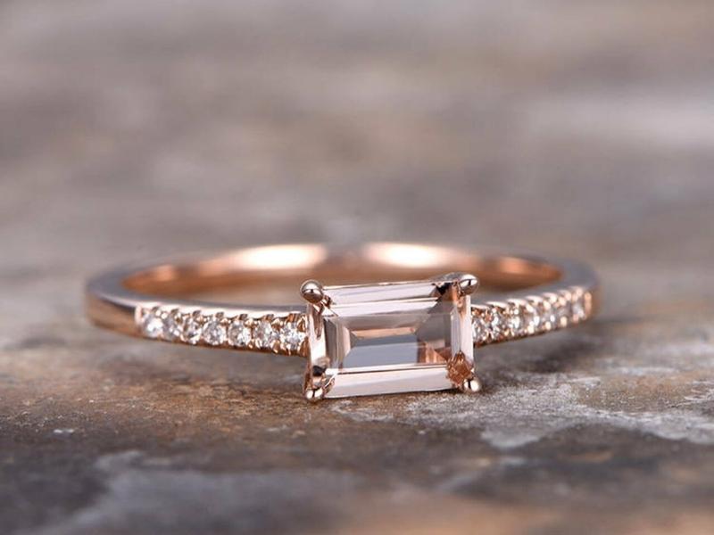 Morganite Ring With Baguette Diamond For The 38Th Anniversary Gift