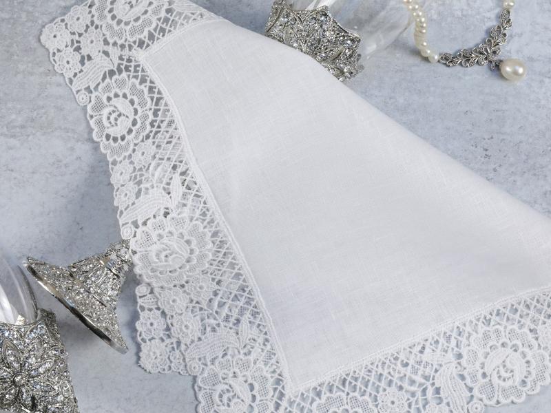 Small White Linen Lace Handkerchief For 39Th Anniversary Gift Ideas