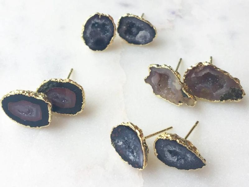 Agate Geode Stud Earrings For 39Th Anniversary Gift Ideas