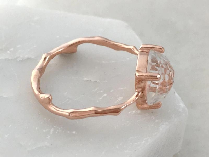 Rose Gold Twig Engagement Ring with White Topaz