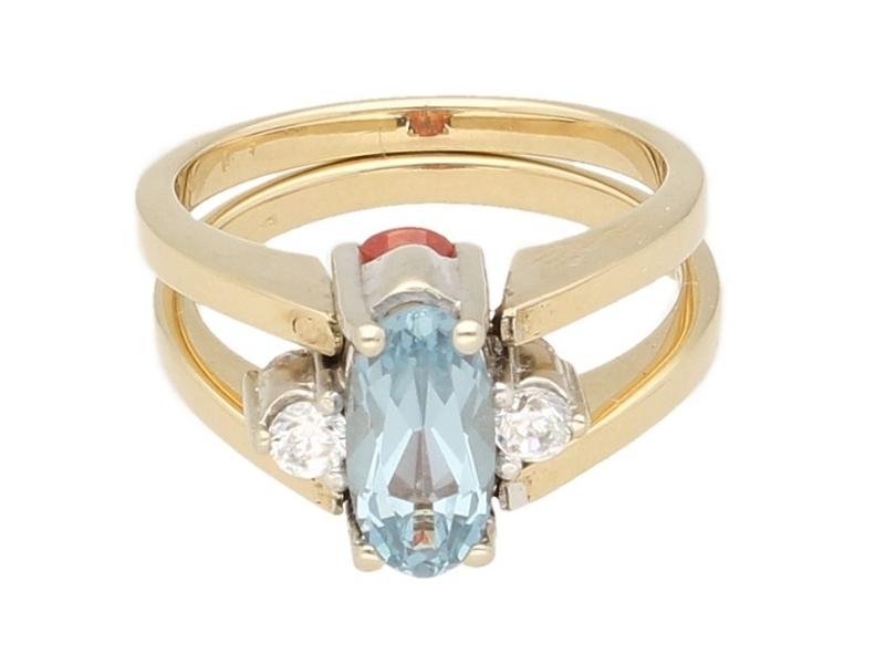 Blue Topaz and Fire Opal Gypsy Ring in Yellow Gold