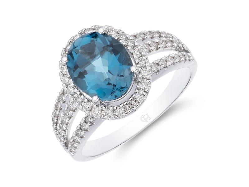 White Gold Oval London Blue Topaz & Diamond Ring