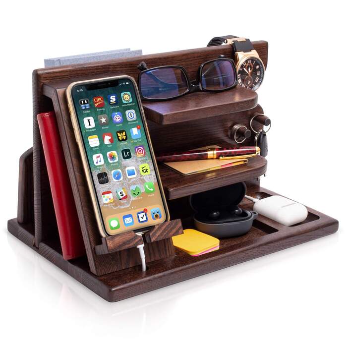 Best Father's Day Gifts Under $50 - TESLYAR Wood Phone Docking Station Desk Organizer