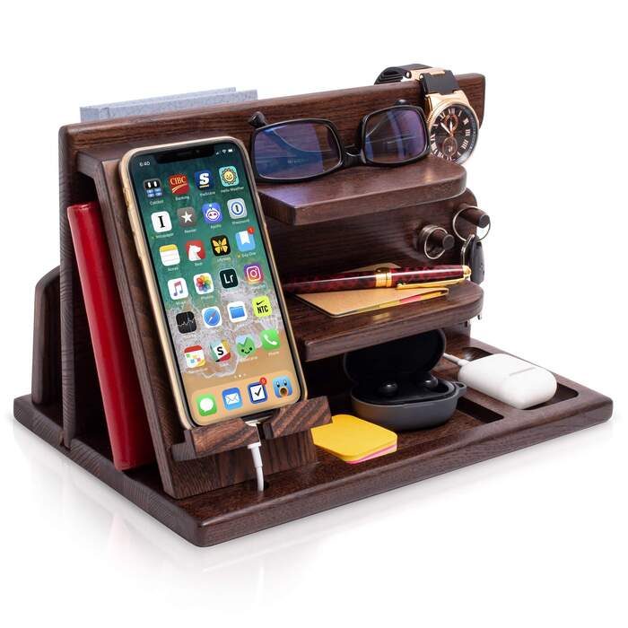 Best Father'S Day Gifts Under $50 - Teslyar Wood Phone Docking Station Desk Organizer